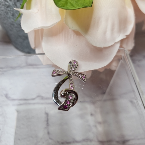Sing for Joy Sterling Silver Necklace with Cross, Treble Clef & Pink Stones - Picture 2 of 8